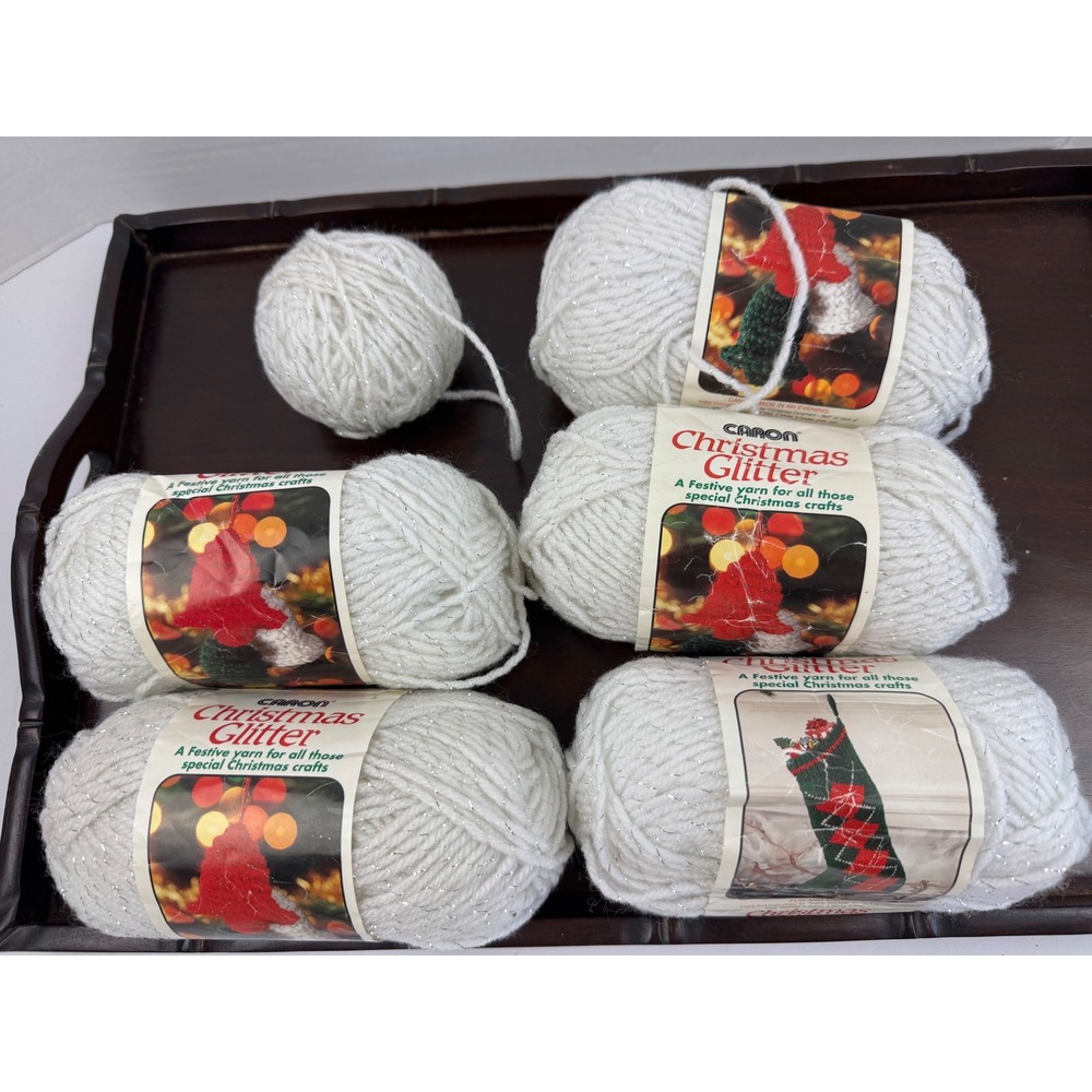 Caron Christmas Glitter Yarn White Silver Metallic Worsted Weight 5.5 Skeins